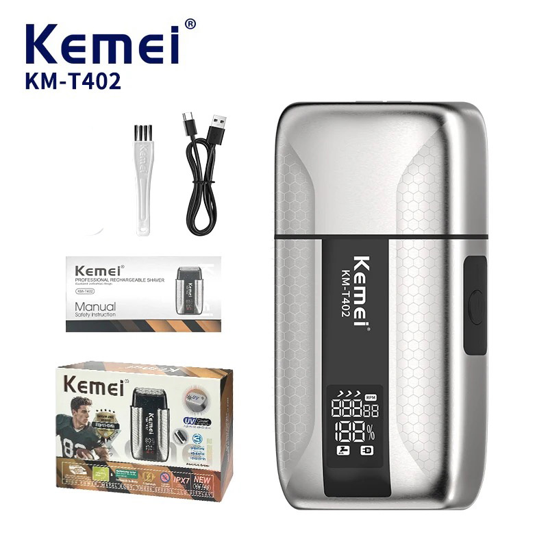 Foil Shaver Cordless Electric Bald Head - Kemei T402 UV-desinfecterende metalen dubbele folie