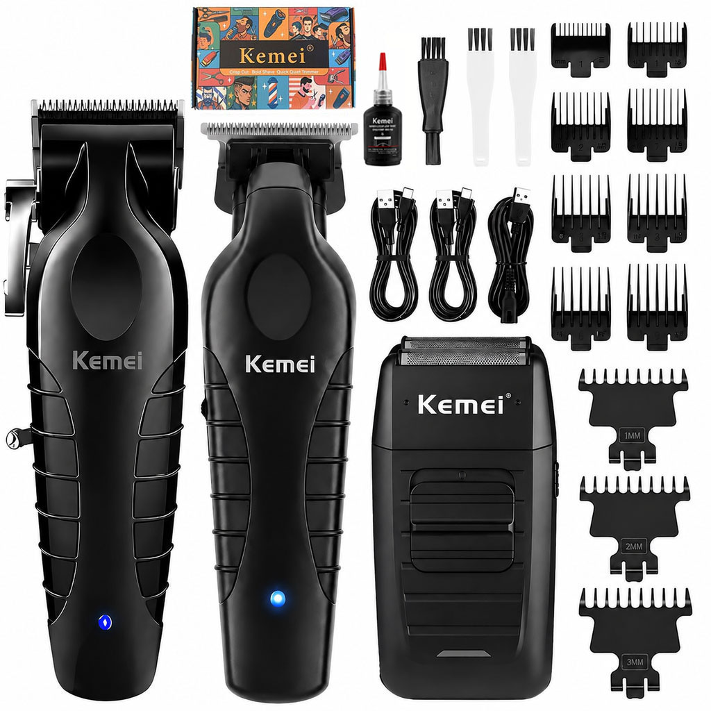 Zero Gapped T Blade Hair Trimmer - Kemei KM-2296+KM-2299+KM-1102, een professionele set van