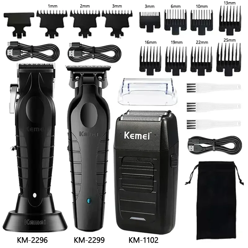 Cordless Hair Clippers Professional Barber - Kemei Tondeuse Kit KM-2296 KM-2299 KM-1102