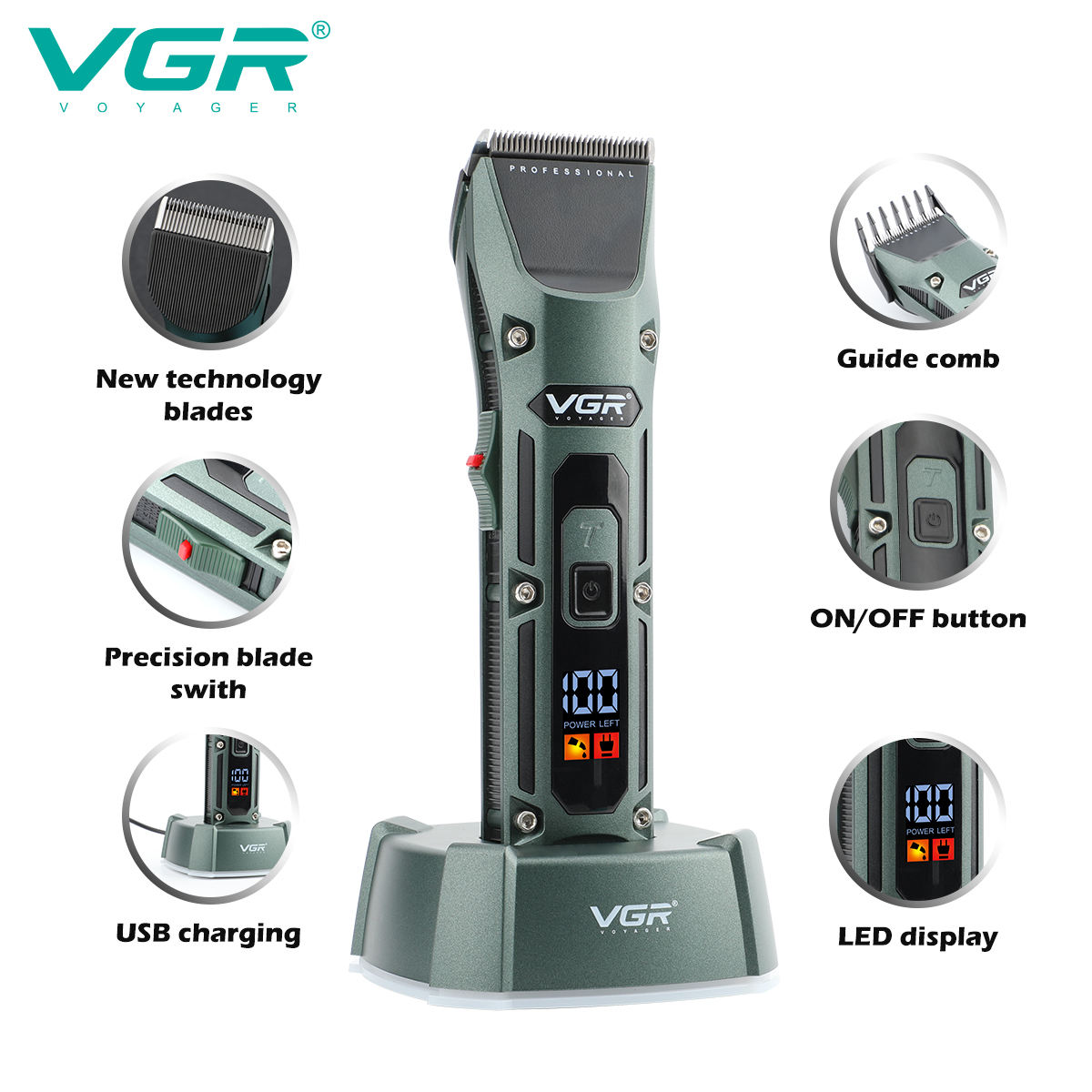 VGR V-696 Nieuwe metalen popul - Cordless Hair Clippers Professional Barber recensie en prijs